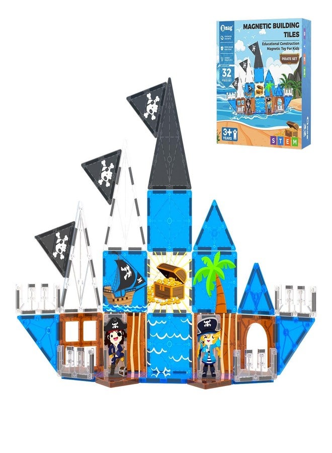 Bmag Magnetic Tiles for Kids,32 PCS Pirate Set with 3D Magnet Building Blocks, STEM Educational Toys for Preschool Learning, Gift for Boys & Girls Age 3 4 5+ - Image 1